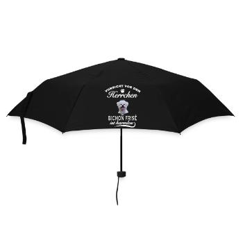 Vorsicht vor dem Herrchen - Bichon Frisé harmlos - Regenschirm (klein) - Schwarz - Vorne