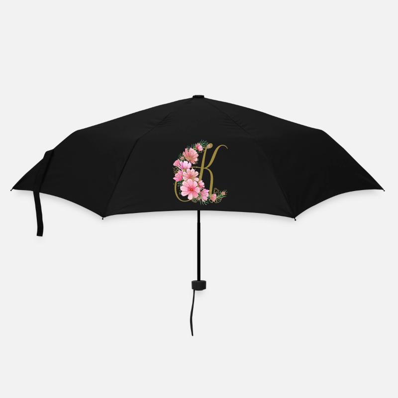 Blumenranke mit Buchstabe K - Regenschirm (klein) - Schwarz