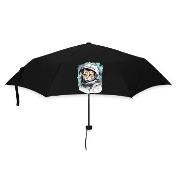 Weltraum Katze Vintage Zeichnung - Regenschirm (klein) - Schwarz - Vorne