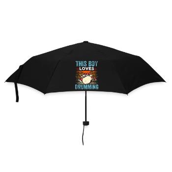 This boy loves drumming drums - Umbrella (small) - black - Front