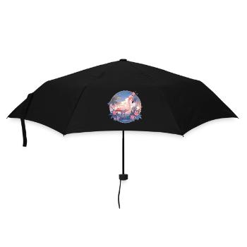 Rosa Flamingo Flamingos Flamingo Urlaub Palmen - Regenschirm (klein) - Schwarz - Vorne