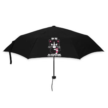 Katze Kaffee Morgenmuffel Faul Spruch Geschenk - Regenschirm (klein) - Schwarz - Vorne