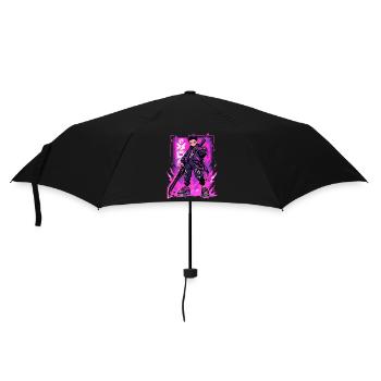 Shibuya: Cooler Anime Junge mit Schwert Japanisch - Regenschirm (klein) - Schwarz - Vorne