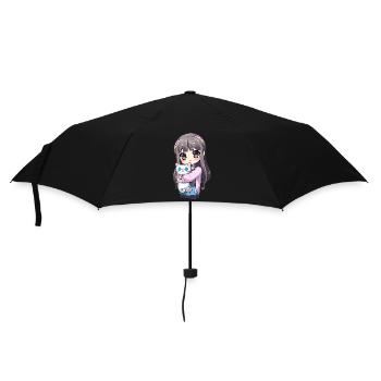 Anime Cats Kawaii Teen Otaku Girl With Cat - Umbrella (small) - black - Front
