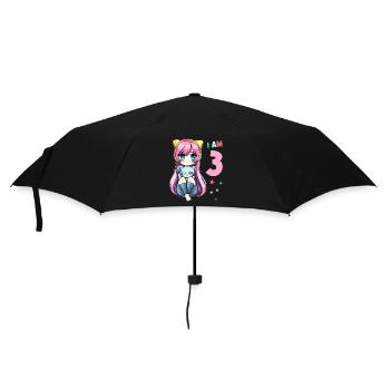 3 Year Old Girl Anime Kawaii Cat 3rd Birthday - Umbrella (small) - black - Front