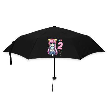 2 Year Old Girl Anime Kawaii Cat 2nd Birthday - Umbrella (small) - black - Front