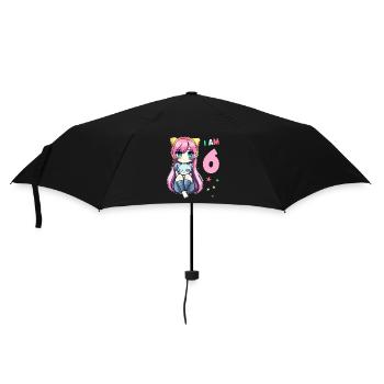 6 Year Old Girl Anime Kawaii Cat 6th Birthday - Umbrella (small) - black - Front