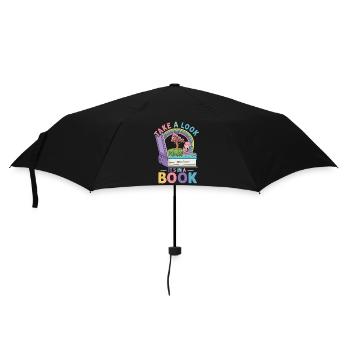 Werfen Sie einen Blick darauf, dass es in einem Buch ist, das Bücherwurm liest - Regenschirm (klein) - Schwarz - Vorne