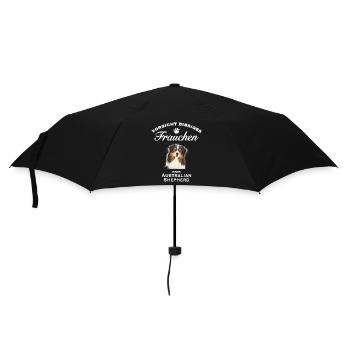 Vorsicht - Bissiges Frauchen - Australian Shepherd - Regenschirm (klein) - Schwarz - Vorne