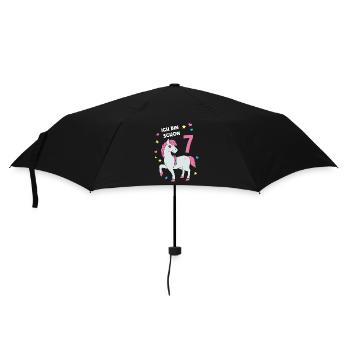 Reiterin Pferd Reitsport 7. Geburtstag Pony Reiten - Regenschirm (klein) - Schwarz - Vorne