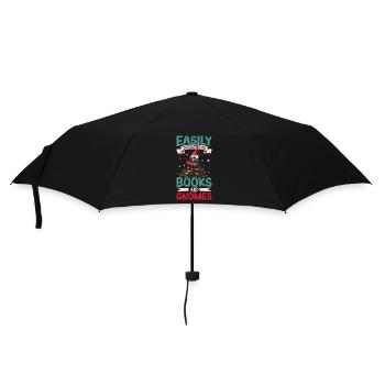 Leicht abzulenken mit Büchern und Gartenzwergen - Regenschirm (klein) - Schwarz - Vorne