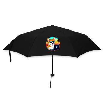 Cool Corgi Dog with Laptop and Sunset - Umbrella (small) - black - Front