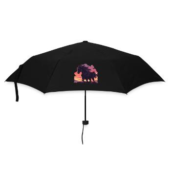 Horses, Black Horse, Horse, Sunset - Umbrella (small) - black - Front