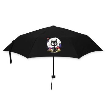 Katzen Urlaub beim Camping - Regenschirm (klein) - Schwarz - Vorne