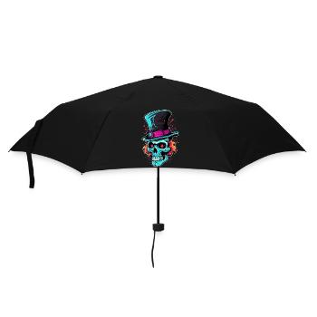 Bunter abstrakter Totenkopf mit Zylinder - Regenschirm (klein) - Schwarz - Vorne