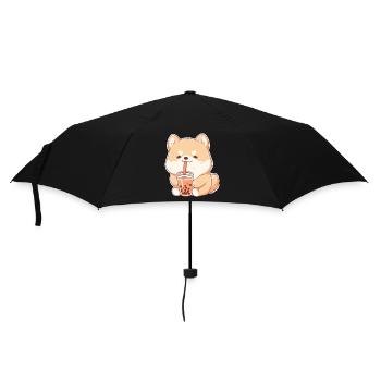 Kawaii Corgi Hund trinkt Boba Bubble Tea Chibi - Regenschirm (klein) - Schwarz - Vorne