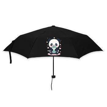 Kawaii Panda Drinks Boba Bubble Tea Chibi - Umbrella (small) - black - Front