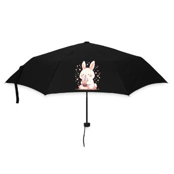 Kawaii Hase trinkt Boba Bubble Tea Chibi - Regenschirm (klein) - Schwarz - Vorne