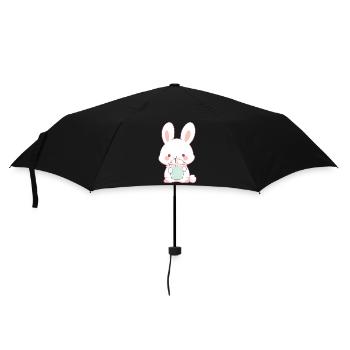 Kawaii Hase trinkt Boba Bubble Tea Chibi - Regenschirm (klein) - Schwarz - Vorne