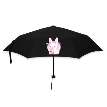 Kawaii Hase trinkt Boba Bubble Tea Chibi - Regenschirm (klein) - Schwarz - Vorne