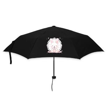 Kawaii Hase trinkt Boba Bubble Tea Chibi - Regenschirm (klein) - Schwarz - Vorne