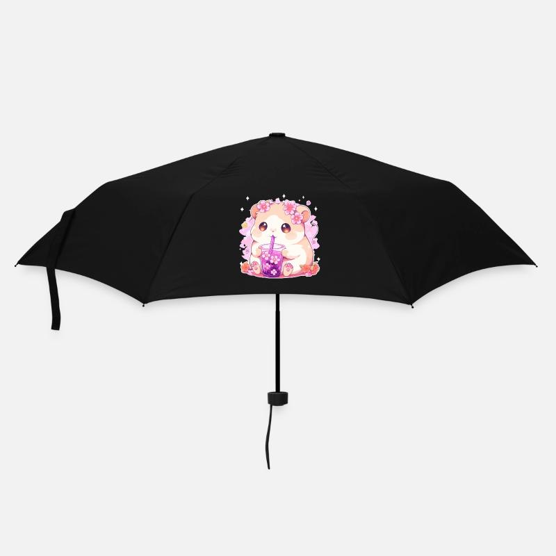 Kawaii Hamster trinkt Boba Bubble Tea Chibi - Regenschirm (klein) - Schwarz