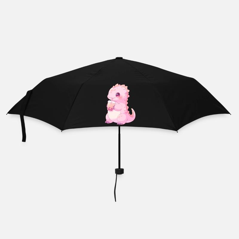 Kawaii Dinosaurier trinkt Boba Bubble Tea Chibi - Regenschirm (klein) - Schwarz