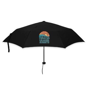 Für immer auf der Jagd nach Sonnenuntergängen Retro-Sommerurlaub - Regenschirm (klein) - Schwarz - Vorne