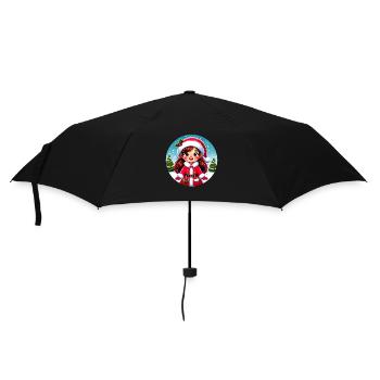Santa Claus Girl Illustration Funny Christmas - Umbrella (small) - black - Front