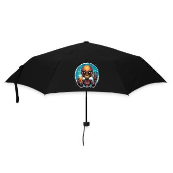 Alien trinkt ein Bier und freut sich dabei. - Regenschirm (klein) - Schwarz - Vorne