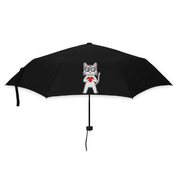 Katze mit Herz und Brille - Devon Rex - Regenschirm (klein) - Schwarz - Vorne