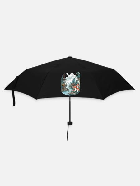 Vintage Pilzlandschaft Japan Aesthetic Design - Regenschirm (klein) - Schwarz