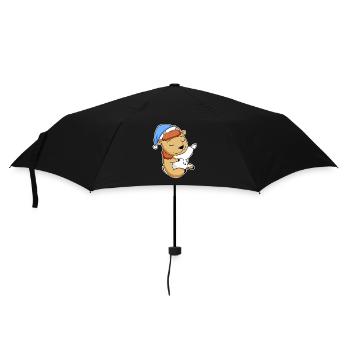 Bison with pillow and sleepy cap - Umbrella (small) - black - Front
