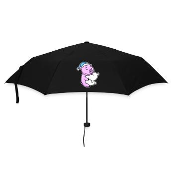 Pig with pillow and sleepy cap - Umbrella (small) - black - Front