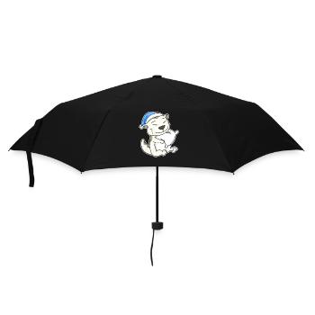 Schlafen Müde - Katze mit Kissen und Schlafmütze - Regenschirm (klein) - Schwarz - Vorne