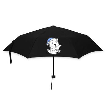 Schlafen Müde - Katze mit Kissen und Schlafmütze - Regenschirm (klein) - Schwarz - Vorne