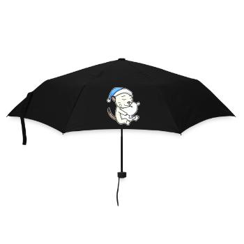 Schlafen Müde - Katze mit Kissen und Schlafmütze - Regenschirm (klein) - Schwarz - Vorne