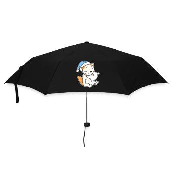 Schlafen Müde - Katze mit Kissen und Schlafmütze - Regenschirm (klein) - Schwarz - Vorne
