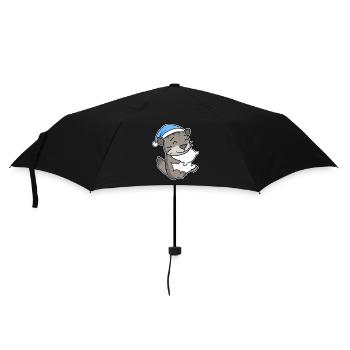 Dormir fatigué - Chat avec oreiller et bonnet somnolent - Parapluie standard - noir - Devant