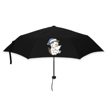Schlafen Müde - Katze mit Kissen und Schlafmütze - Regenschirm (klein) - Schwarz - Vorne