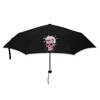 Pop-Farben-Kunst, Eine Boomer-Schädel-Party - Regenschirm (klein) - Schwarz - Vorne