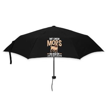 Hund Mops - Regenschirm (klein) - Schwarz - Vorne
