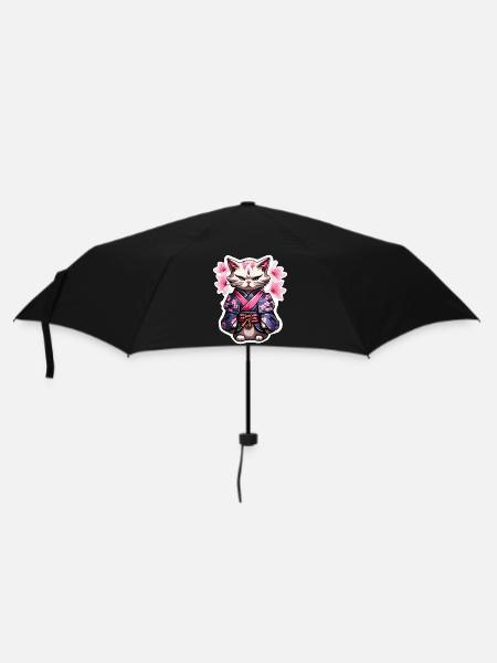 Samurai Cat & Cherry Blossoms #5 - Umbrella (small) - black