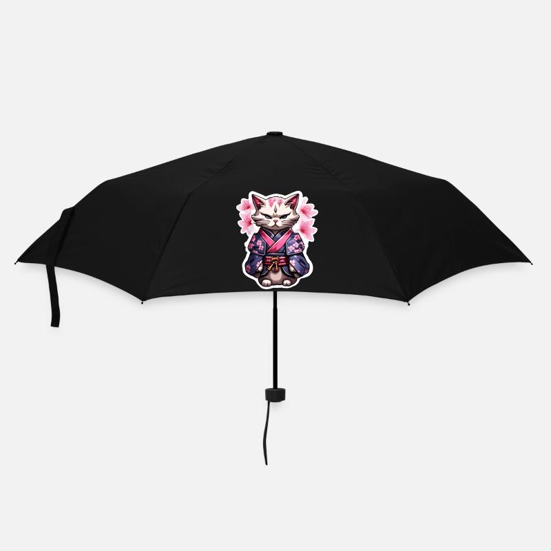 Samurai Cat & Cherry Blossoms #5 - Umbrella (small) - black