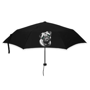 Portrait of a cute pug with turquoise eyes - Umbrella (small) - black - Front