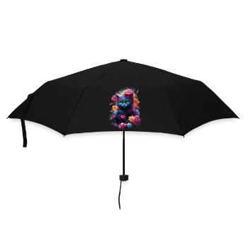 Chat fantastique mignon dans des fleurs colorées - Parapluie standard - noir - Devant