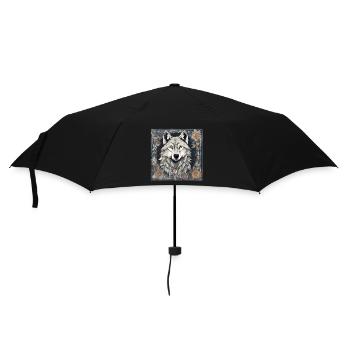 Kunstvolles herbstliches Wolfsmotiv - Regenschirm (klein) - Schwarz - Vorne