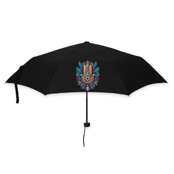 Spirituelle Hamsa Hand Federn Aesthetic Design - Regenschirm (klein) - Schwarz - Vorne
