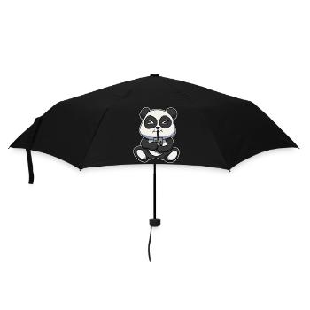 Anime Kawaii Bubble Tea Drinking Panda Bear - Umbrella (small) - black - Front