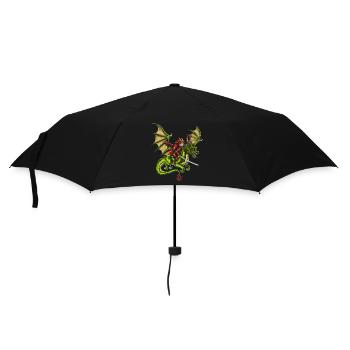 Japanischer Samurai Katze Reitdrache - Regenschirm (klein) - Schwarz - Vorne